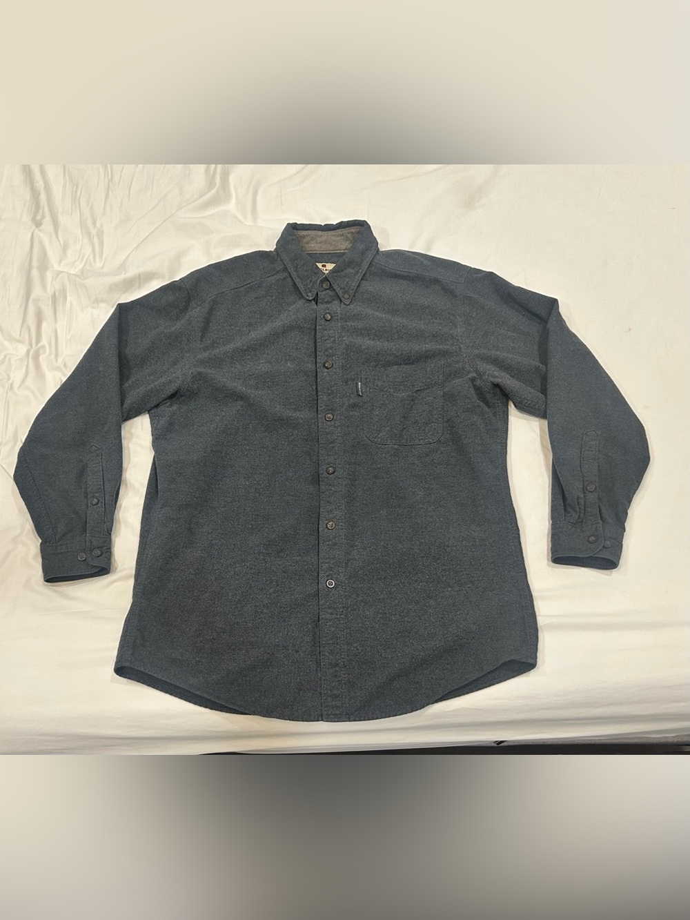 Woolrich Flannel Shirt Mens L Charcoal Button Down 6433 Cotton LS